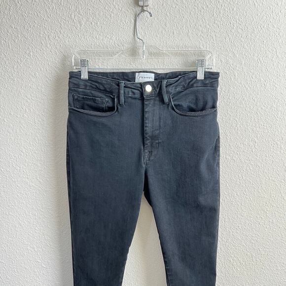 Frame Le One Skinny Jeans Women's 2 Fits Sizes 29-34 Black High Rise Stretch - Picture 2 of 7